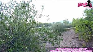 Young slim Latina teen enjoys outdoor fun with German tourist