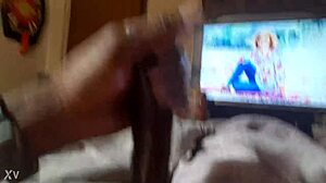 Ebony amateur masturbates to monster black cock on phone cumshot