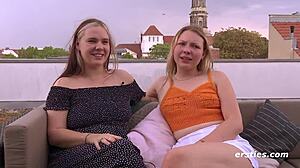 German lesbians finger pussy with dildo and popsicle.