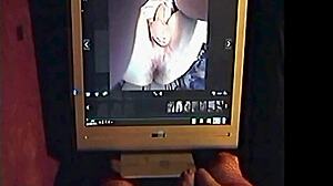 Bisexual sissy masturbates to man's ass pic and cums hard