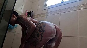 Bia enjoys a hot sensual bath with complete depilation