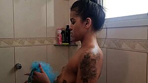 Bia enjoys a hot sensual bath with complete depilation