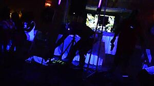 Fat ebony woman bent over in public outdoor orgy, surrounded by big black cocks and monster dicks, lesbian cfnm action unfolds.