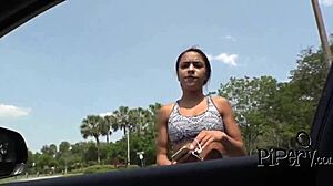 Glamorous brunette contrasts deepthroat with fit body