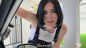 beauty auto-mechanic takes rough deepthroat fucks and facial in pov