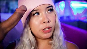 Sexy blonde girl gives blowjob with care and love