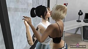 Girlfriends finger each other in window!