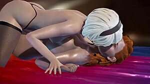 I enjoy Aloy and 2B futas at the pool party.