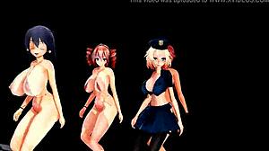 four girls with big tits dancing wildly in hentai style!