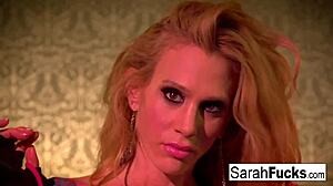 Sexy Sarah Jessie Fingers Her Big Tits Pussy In Leather Gloves