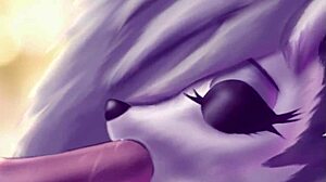 loona giving a teasing blowjob in furry cartoon style with intense oral action and playful elements