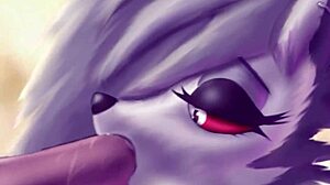 loona giving a teasing blowjob in furry cartoon style with intense oral action and playful elements