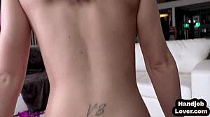 Dirty talking babe gives handjob to POV dick before using Hitachi on pussy 😈