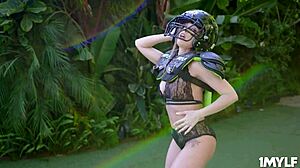 Milf Britney Amber shows round tits during football training