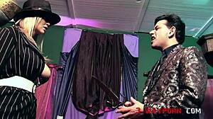 Blonde and Brunette Punish Spy in 3-Way Lingerie Fetish with Big Tits and Costumes