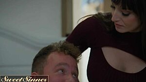 Lexi Luna teases by leaving her bedroom door open. Her stepson catches her masturbating.