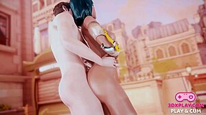 pharah from overwatch riding on cock