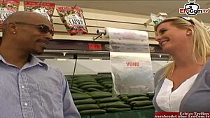 Curvy blonde with natural tits picked up by huge bbc!