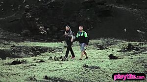 Nasty photographer fucks his petite model outdoors! Bent over and doggystyle!