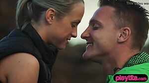 Nasty photographer fucks his petite model outdoors! Bent over and doggystyle!