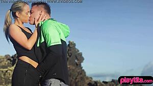 Nasty photographer fucks his petite model outdoors! Bent over and doggystyle!