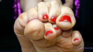 Sweat Small 18+ Feet Mistress Red Toenail Polish Female Domination Sensual