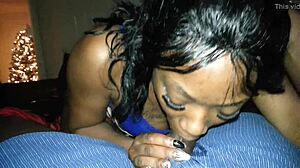 Ebony amateur gives sloppy blowjob and handjob to cock