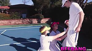 teens turn a tennis match into reverse gangbang banging blowjob lick doggystyle teen 18+ group brunette big cock monster cock
