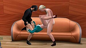 Blonde Shemale Threesome On The Couch: Friend, Girlfriend, And Anal Fun