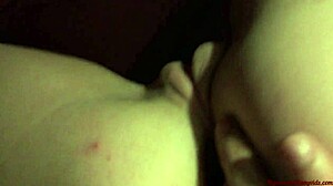 Huge cock delivers massive cumshot on brunette babe's face and mouth in hardcore homemade scene.