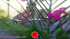 Busty Lesbian Gets Pussy Eaten Outdoors