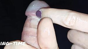 intense tickling of mushroom glans leads to amazing lactating milk handjob