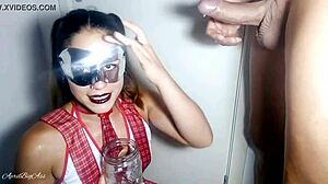 teen schoolgirl drinks over 4 liters of pee. she deepthroats in full red video.