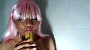 First time black bitch humiliated by master with banana 🍌