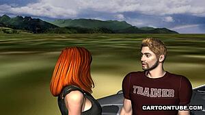 Sexy 3D redhead takes blowjob and fucking on the car hood.