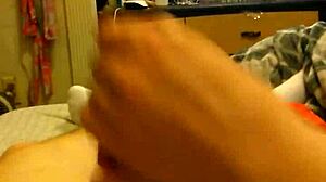 She gives handjob to my big cock