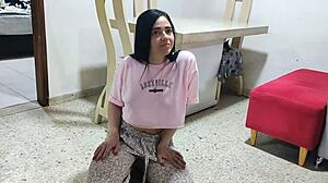 Girlfriend performs intense ball licking.