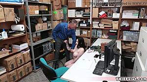 brunette teen shoplifter gets rough doggystyle fuck