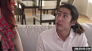 April Snow as stepmom gets handyman in doggystyle blowjob.