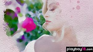 Hot small titted blonde beauty jackie strips naked outdoors, shaving her sexy pussy