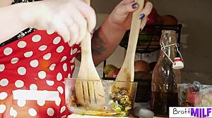 Summer Hart demands pussy eating in kitchen.