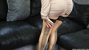 Sexy Brunette in Heels and Stockings Teases While You Stroke Your Hard Cock.