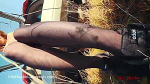 Horny girl Mia Bandini gets ass to mouth and anal creampie in public.