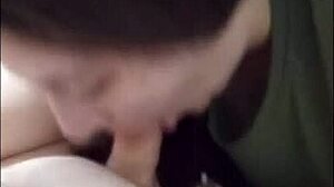 sexy milf wife gives husband blowjob and swallows cum