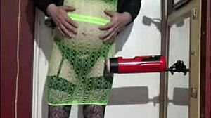 Crossdresser Loves Machine Masturbation!