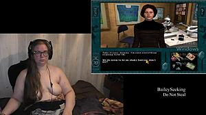 Naked Scarlet with tattoos touches her big tits and ass