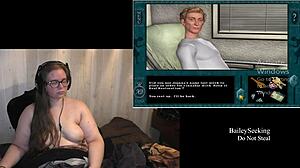 Naked Scarlet with tattoos touches her big tits and ass