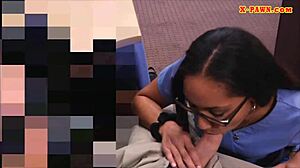 Girl with Glasses Gets NAILED Hard at the Pawnshop by a Monster Cock.