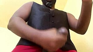 Ebony gay master demands blowjob, masturbating intensely to orgasm