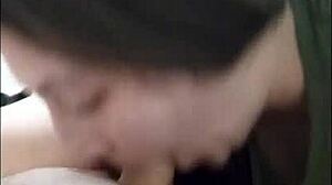 sexy milf wife gives husband blowjob and swallows cum